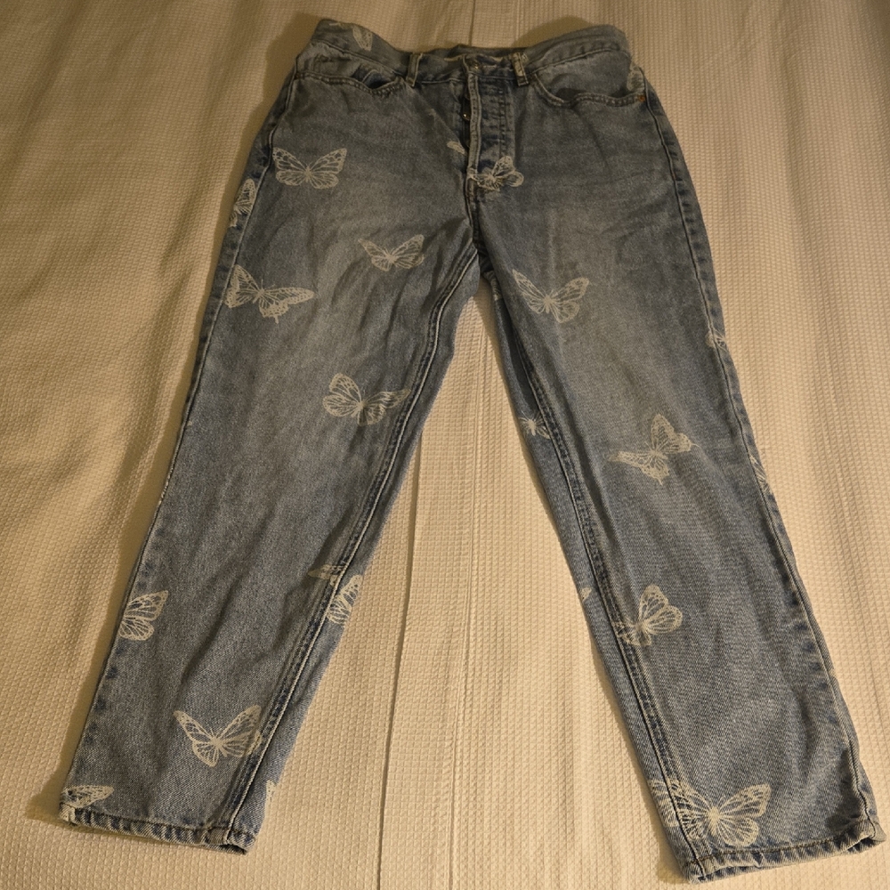 PacSun Ultra High‎ Rise Slim Jeans Women’s 26 Blue Denim Butterfly Print Wp166
